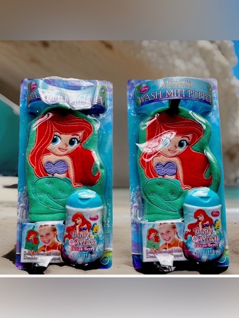 Disney Ariel Wash Mitt Puppet & Body Wash Set Bundle Little Mermaid x2